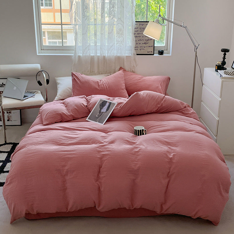 Solid Color Cotton Bed Sheet Set - Soft Washed Bedding Includes Quilt Cover & Pillowcases