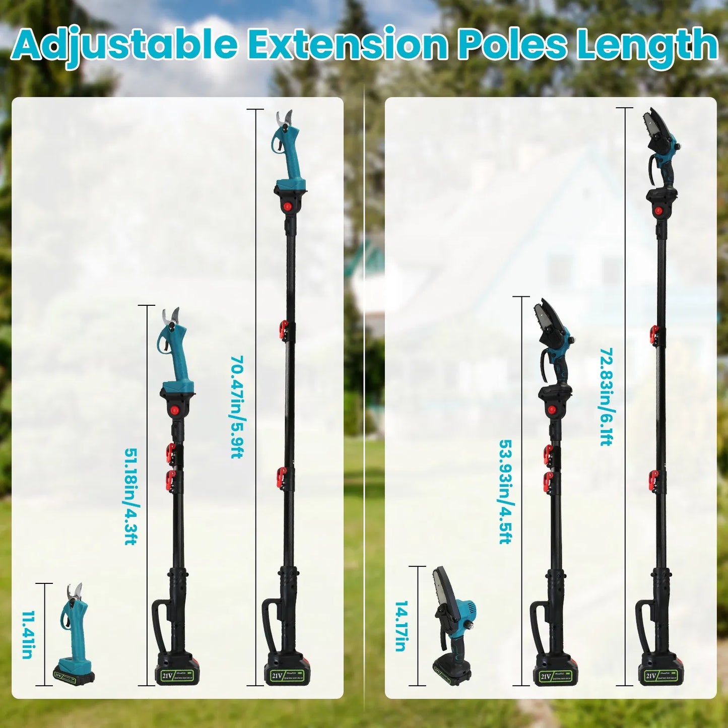 4-in-1 Cordless Pole Pruning Shears & Tree Trimming Saw with Adjustable Angles