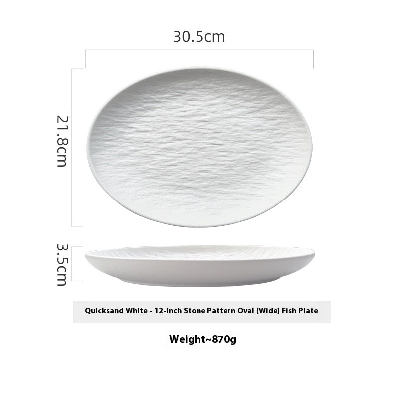 Ceramic Oval Fish Dish - Quicksand White, 10-14 Inch Kitchen Serveware