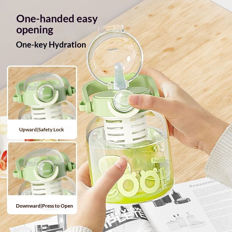 Wide Body Glass Water Bottle with Straw & Carry Handle - 1000ML