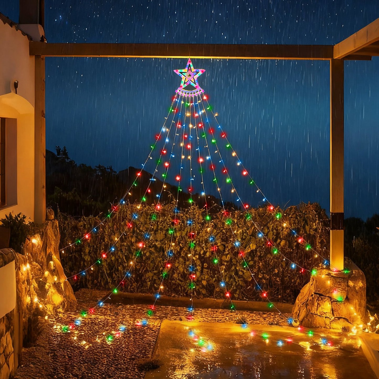 350 LED Christmas Star Waterfall String Lights - Multicolor, 11.48FT