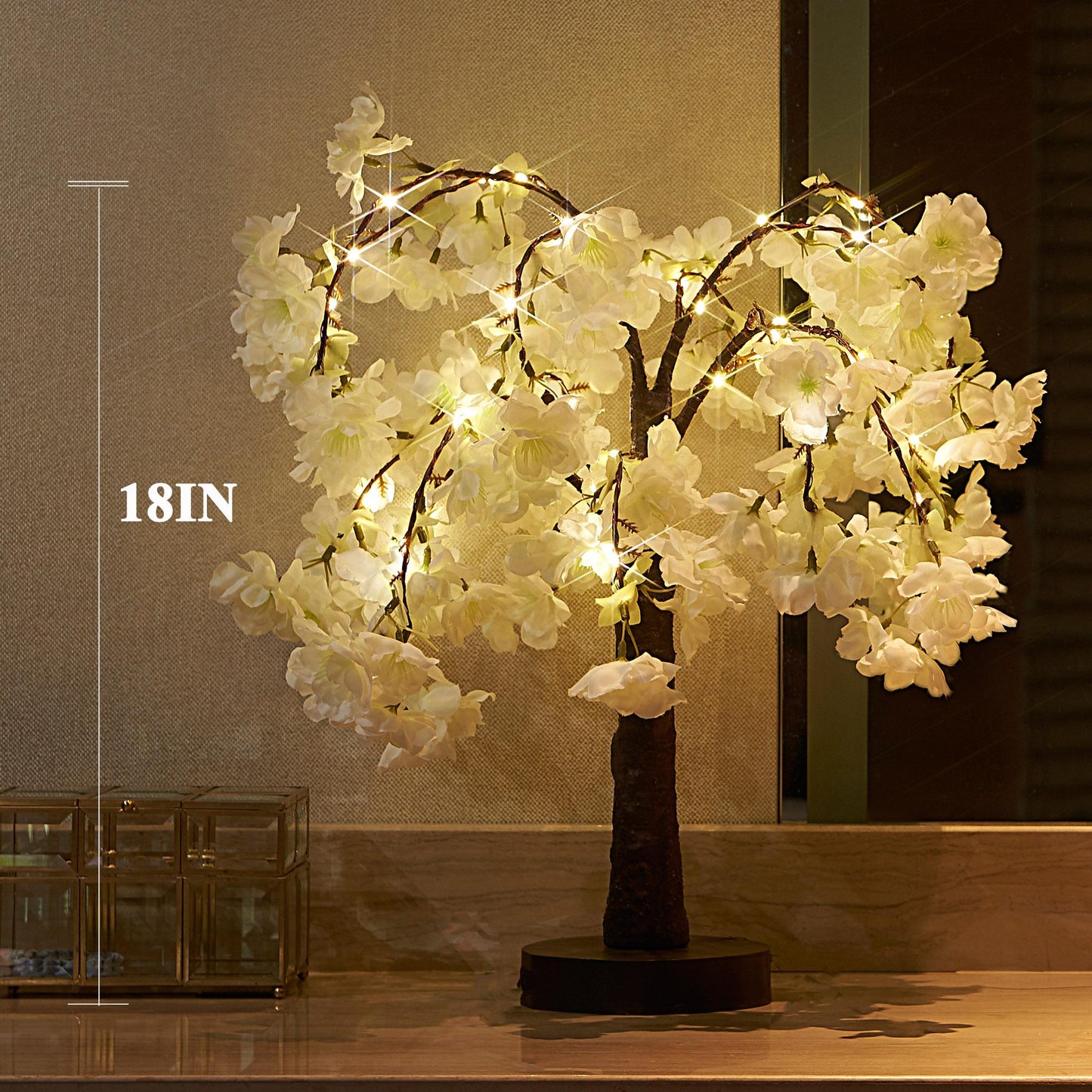 Cherry Blossom Tree LED Light with Simulated Petals - 18-Inch