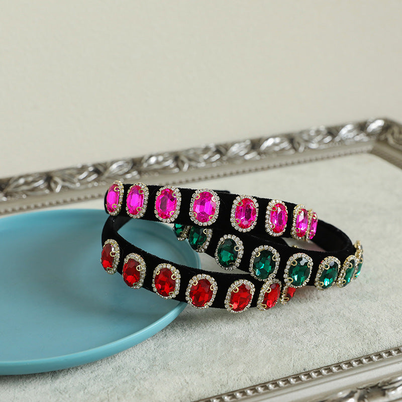 Women’s Fabric Diamond Round Headband with Chain Clip - Stylish Hair Accessory