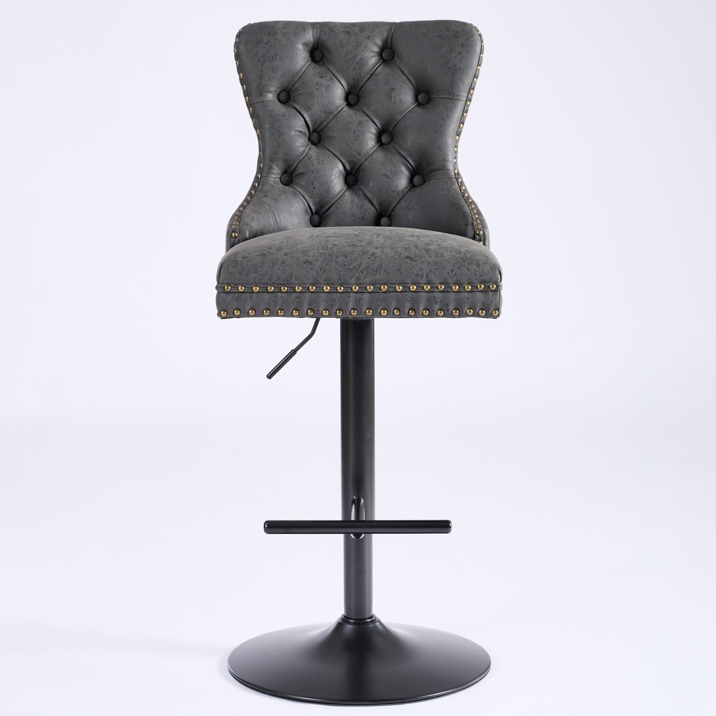 Adjustable PU Swivel Bar Stools Set of 2 - Black