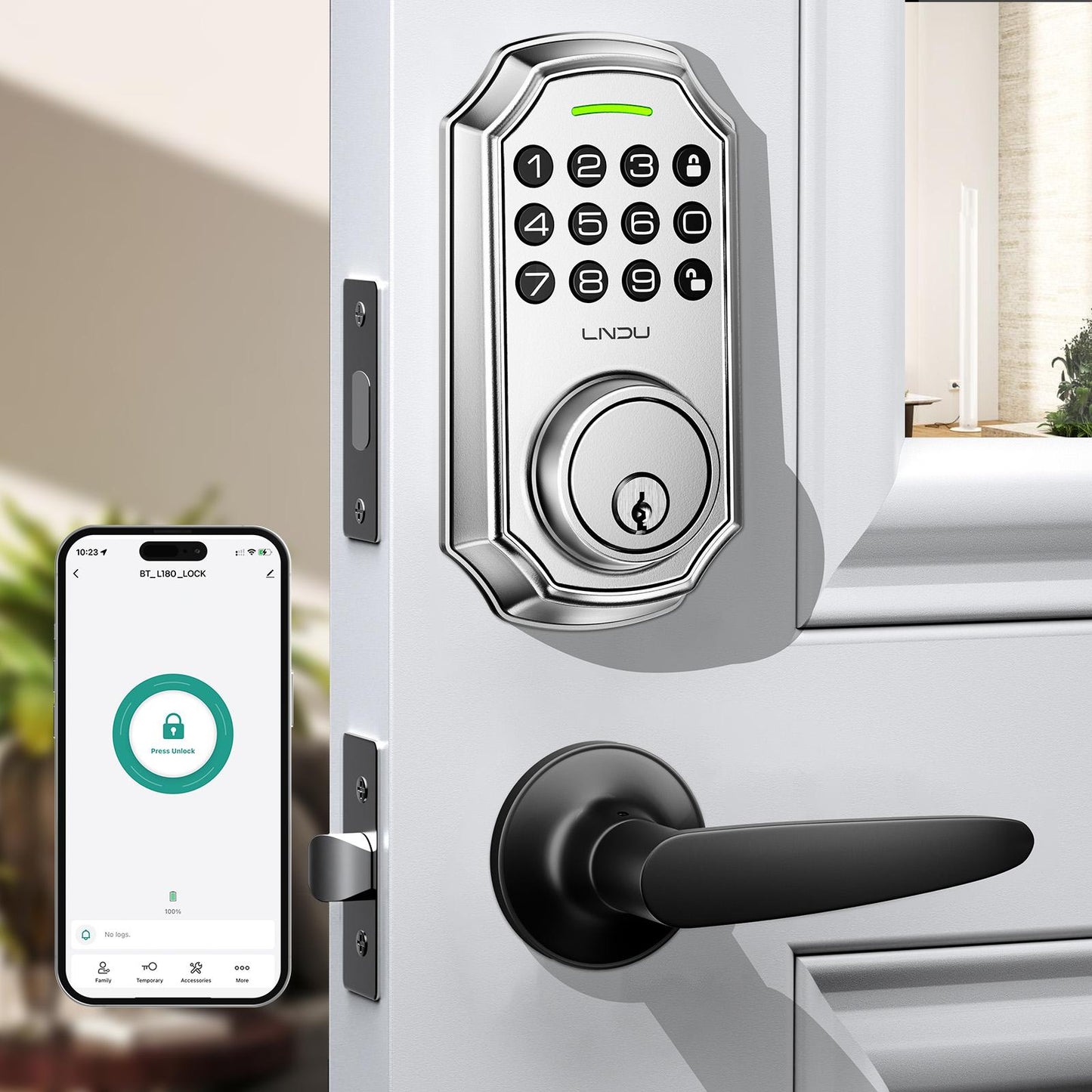Keyless Entry Door Lock with Handle, App Control Front Door Lock Set with Keypad and Auto Lock