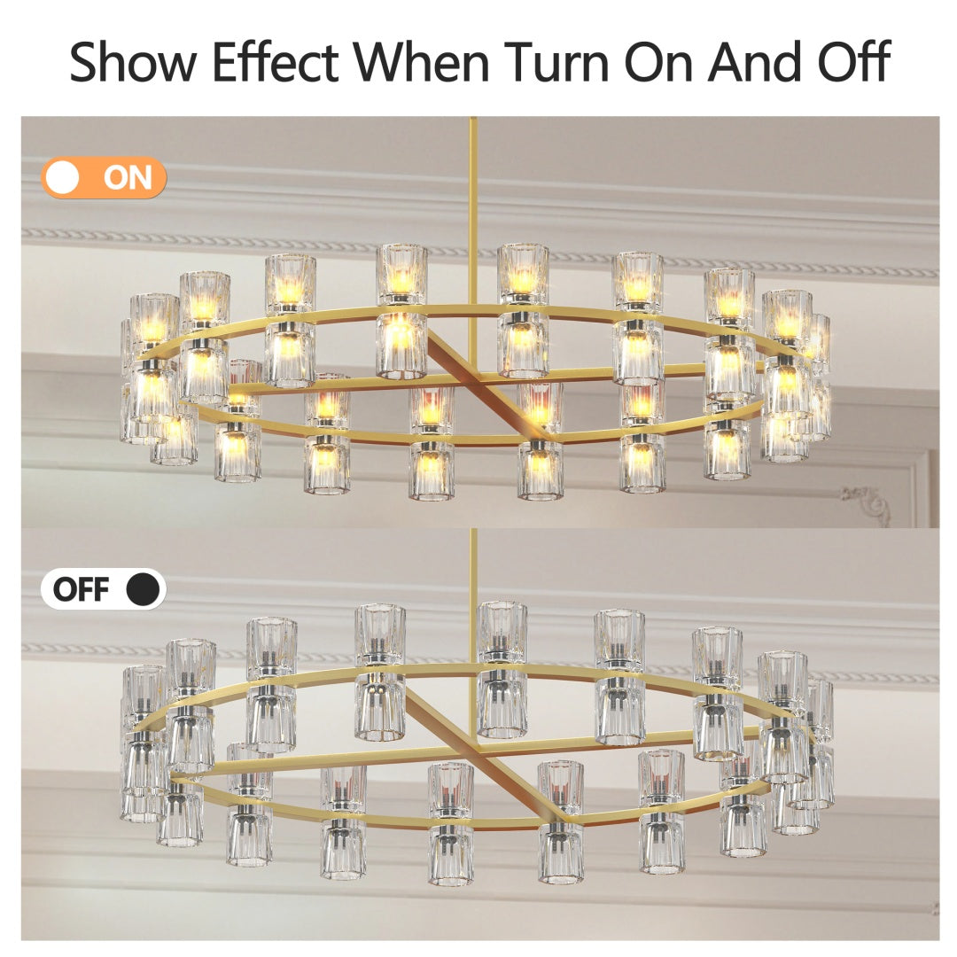 Modern 36-Inch Gold Round Chandelier with K9 Crystal