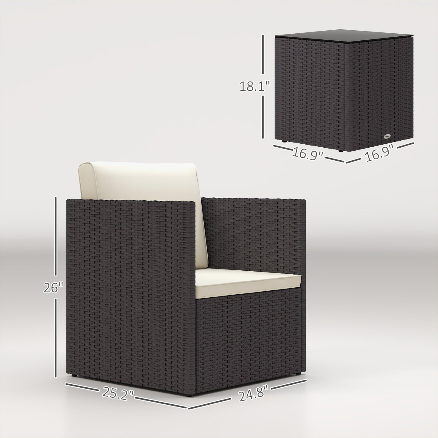Folding Wicker Bistro Set - 3 Piece Patio Furniture with Cushions