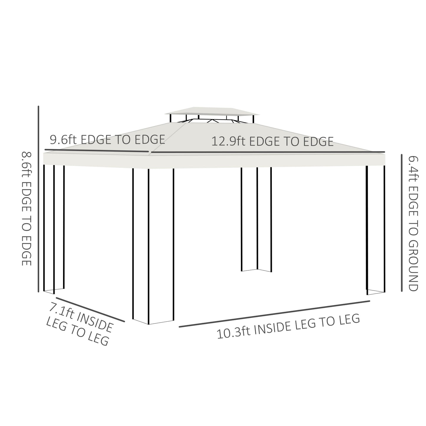 Outdoor Canopy Gazebo Shelter with Double Vented Roof - Cream White