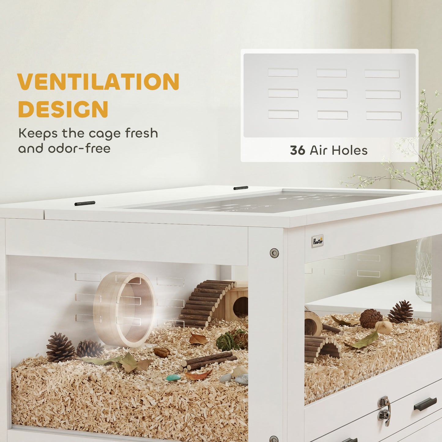 Hamster Cage with Storage Cabinet, Acrylic Panels & Pull-Out Tray, 30x19.5x36 Inches