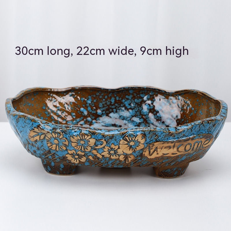 Large Ceramic Flower Pot with Shallow Mouth and Oval Rectangular Design for Home Garden
