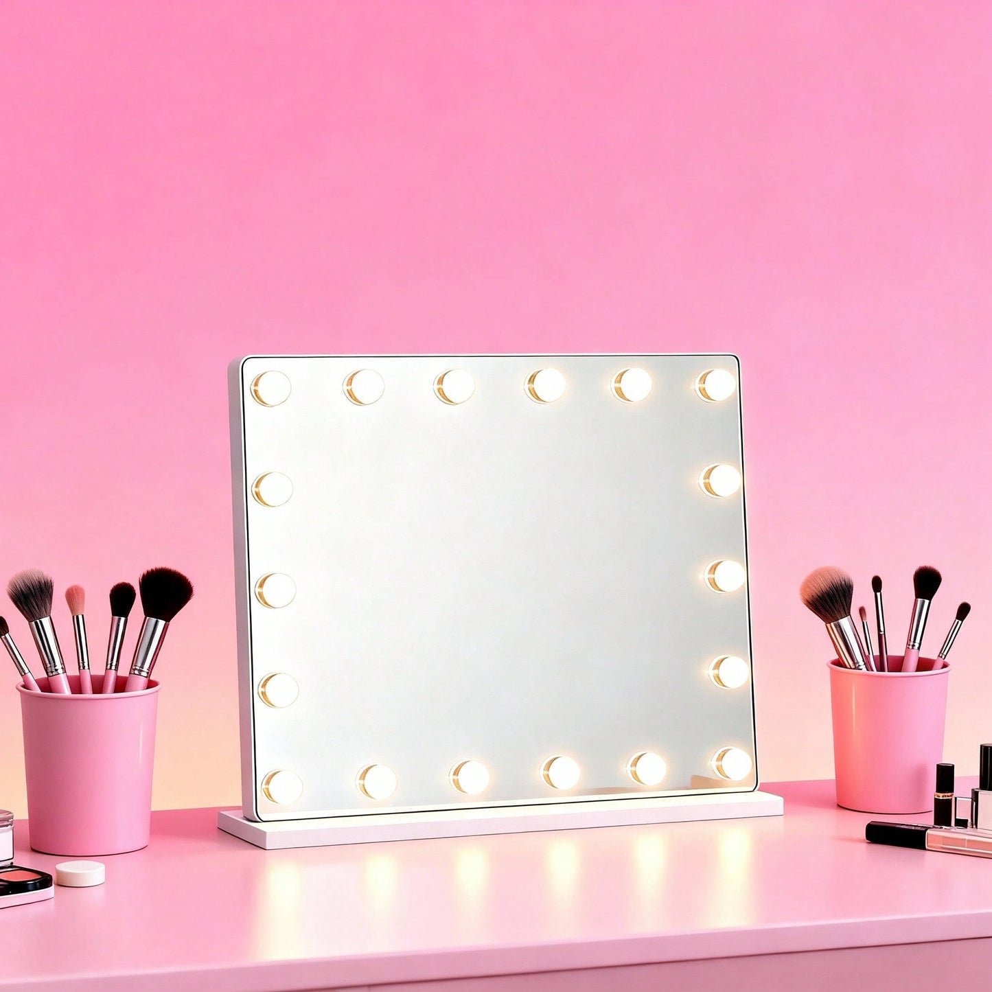 Large LED Vanity Mirror with 15 Dimmable Bulbs & USB Charging Port