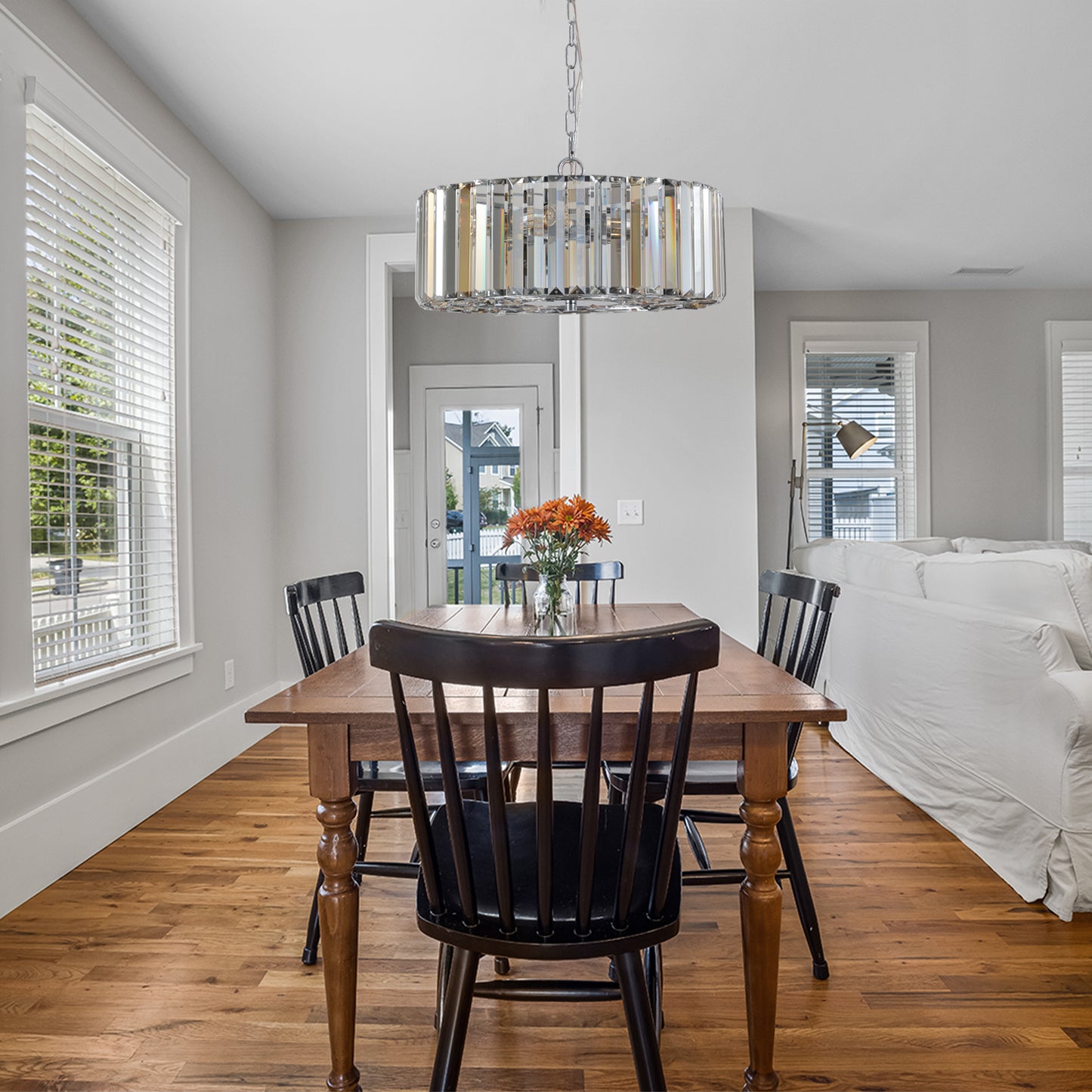 17-Inch Chrome Crystal Pendant Chandelier - Modern 4-Light Fixture