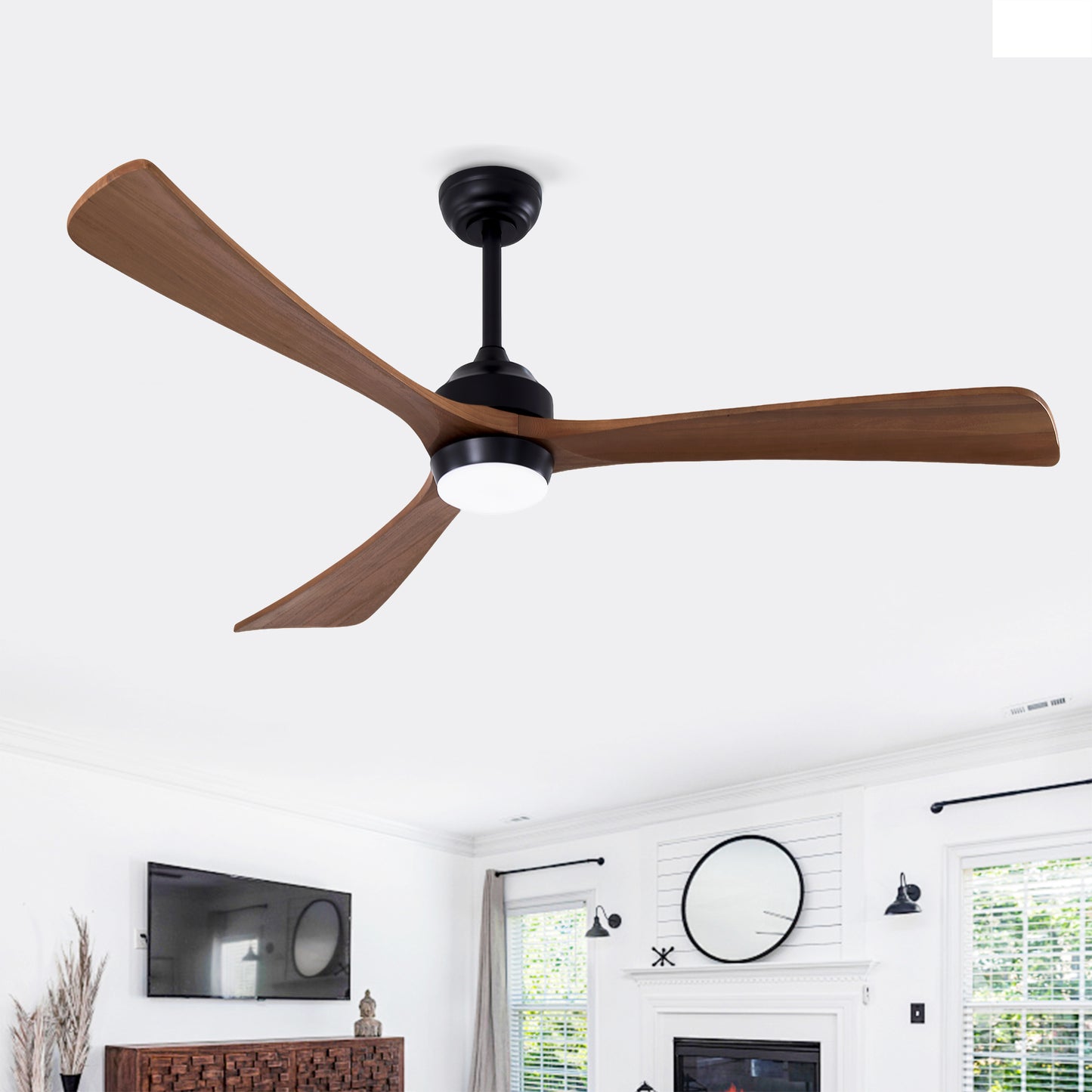 62" Matte Black Ceiling Fan with Lights & Remote Control - 3 Blades