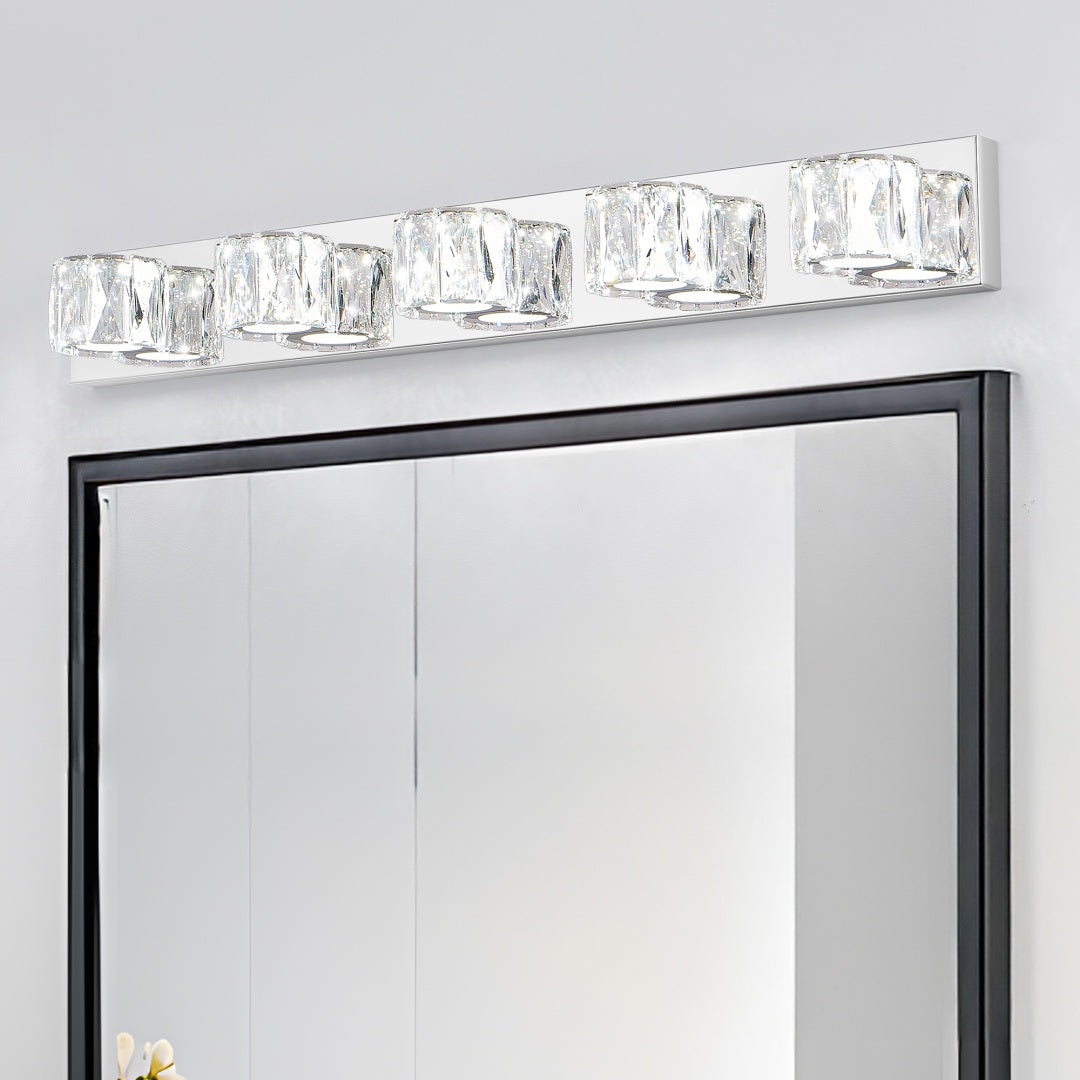 Modern 5-Light LED Wall Sconce - Chrome & Crystal Vanity Light