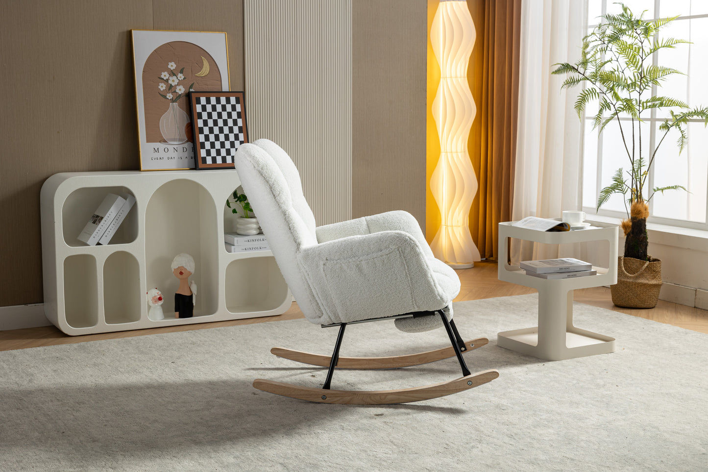 Teddy Fabric Nursery Rocking Chair with Adjustable Footstool - Ivory