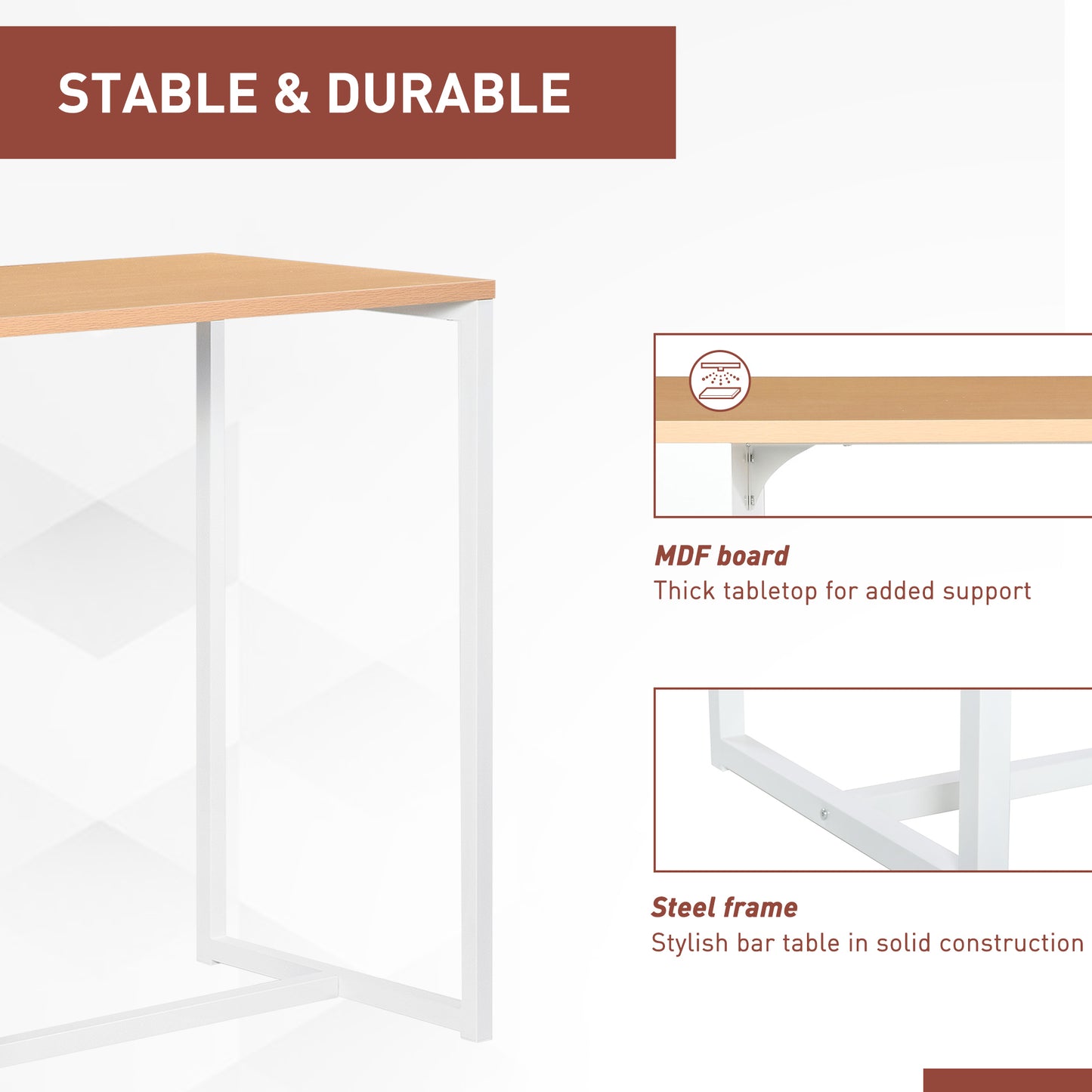 Modern Bar Table with 3 Storage Shelves - White Kitchen Dining Table