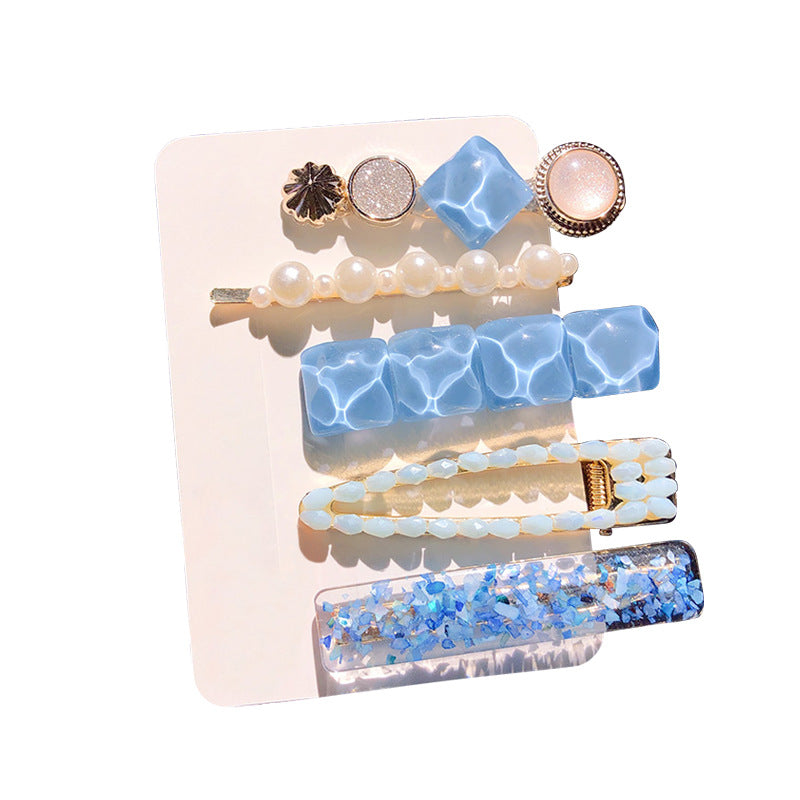 Pearl Hair Clips Set - Korean Style Geometric Design