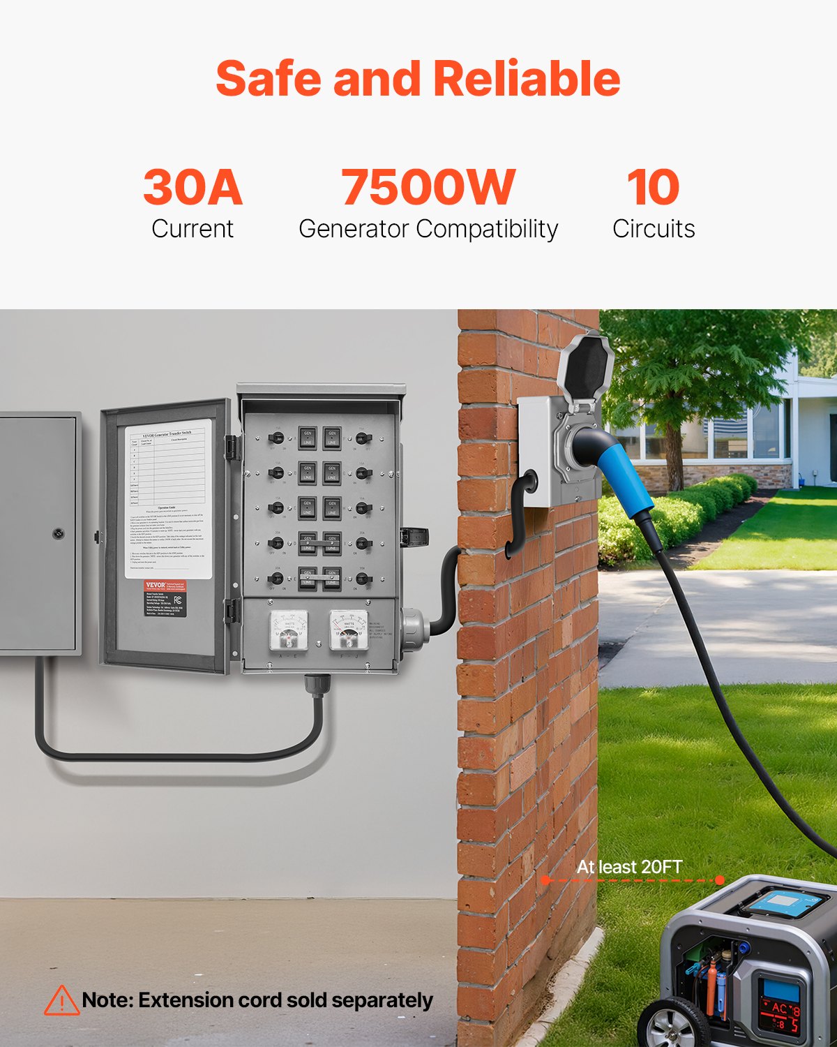 Manual Transfer Switch 30A Generator Kit NEMA 3R 7500W 120/240V