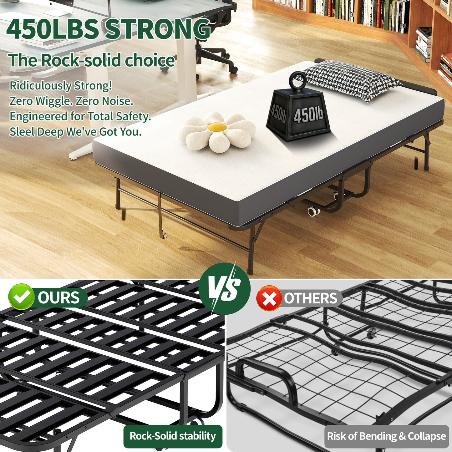 75 X46 Wide Folding Bed With Adjustable Headboard, Extra Long