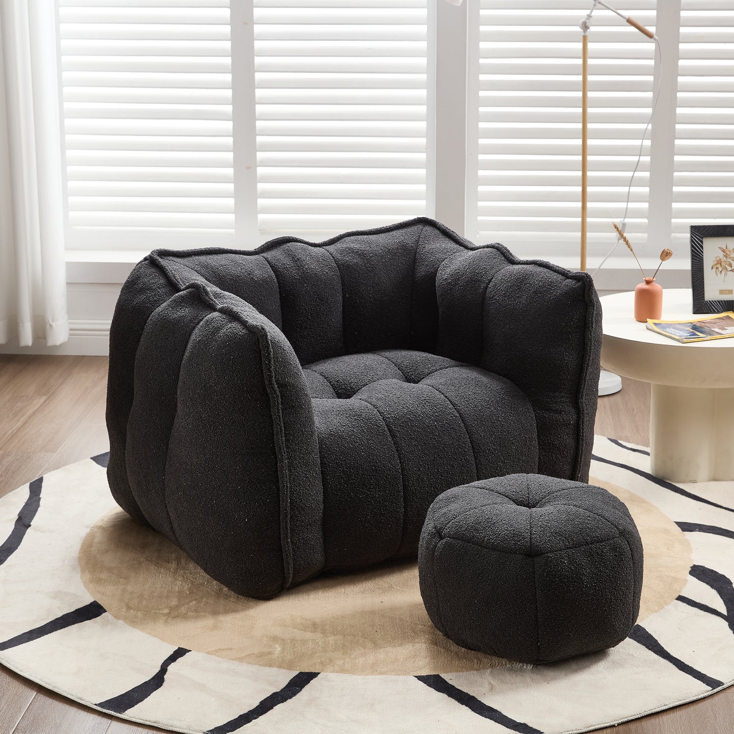Soft Black Bean Bag Chair with High Resilient Foam for Adults