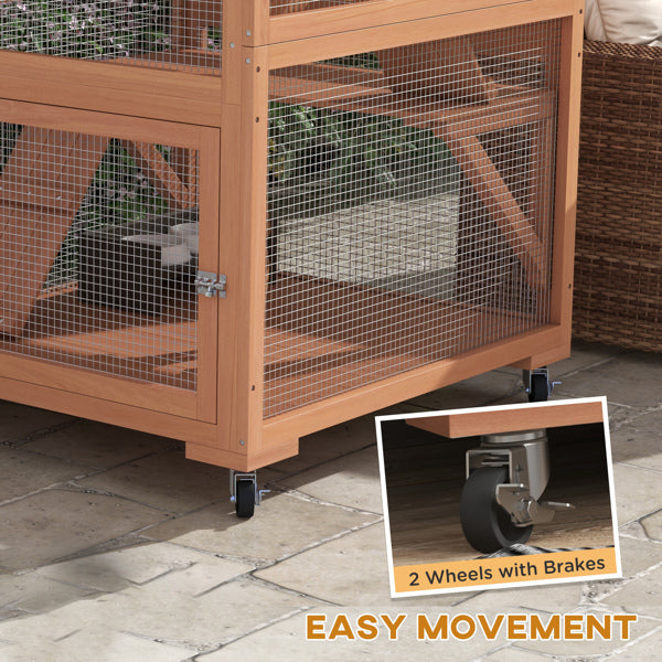 Pet Cat Climbing Tower with Stairs and House - Orange, 66 Inch