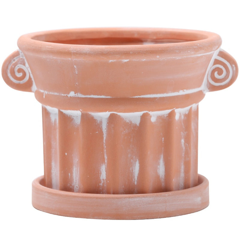 Breathable Red Pottery Flower Pot with Geometric Shape and Holes - Nordic Style