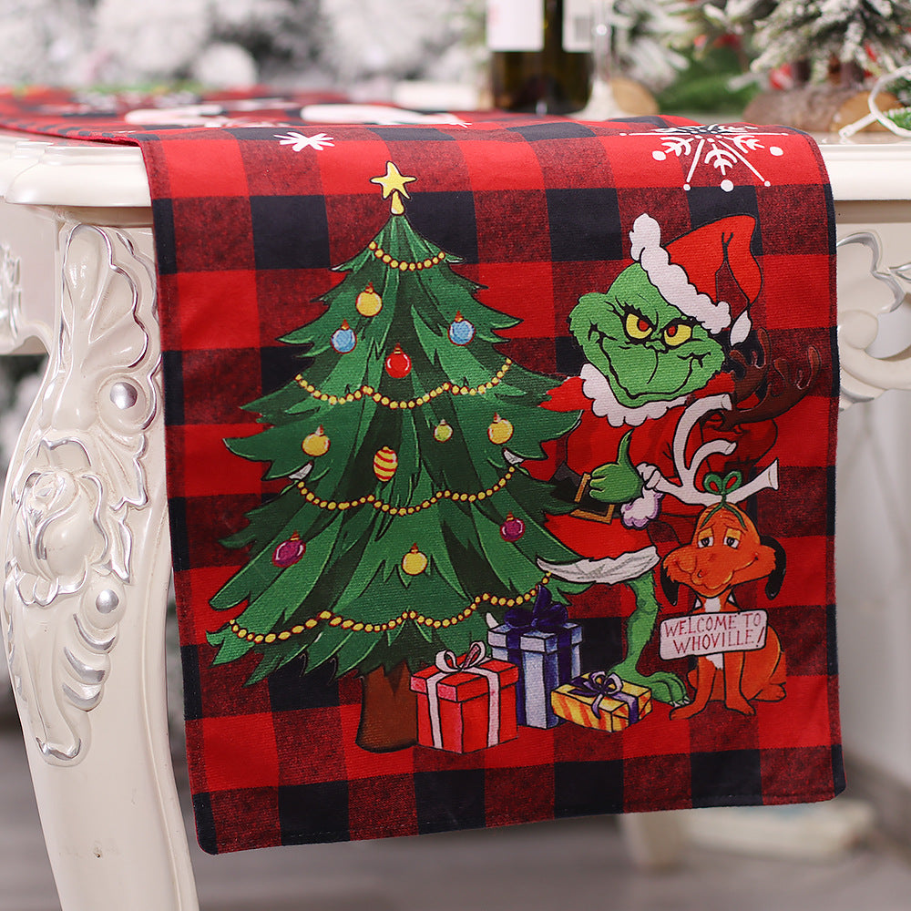 Christmas Table Runner for Holiday Dining - Grinch Design, 185x35cm