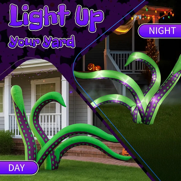 2-Pack Inflatable Octopus Tentacles with LED Lights - 6.9FT Outdoor Halloween Decorations
