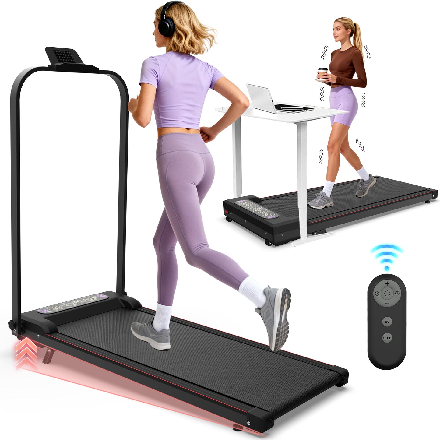 Foldable Treadmill with Handle Bar & Incline - Portable Under Desk Walking Pad