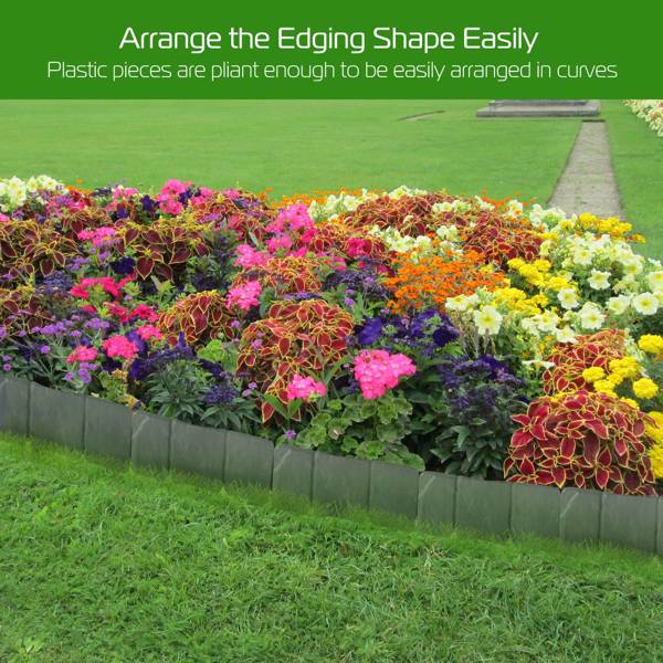 Flexible Garden Edging - Imitation Stone Effect Lawn Border, Non-Digging Gray Plastic Yard Edge, 20 Pieces