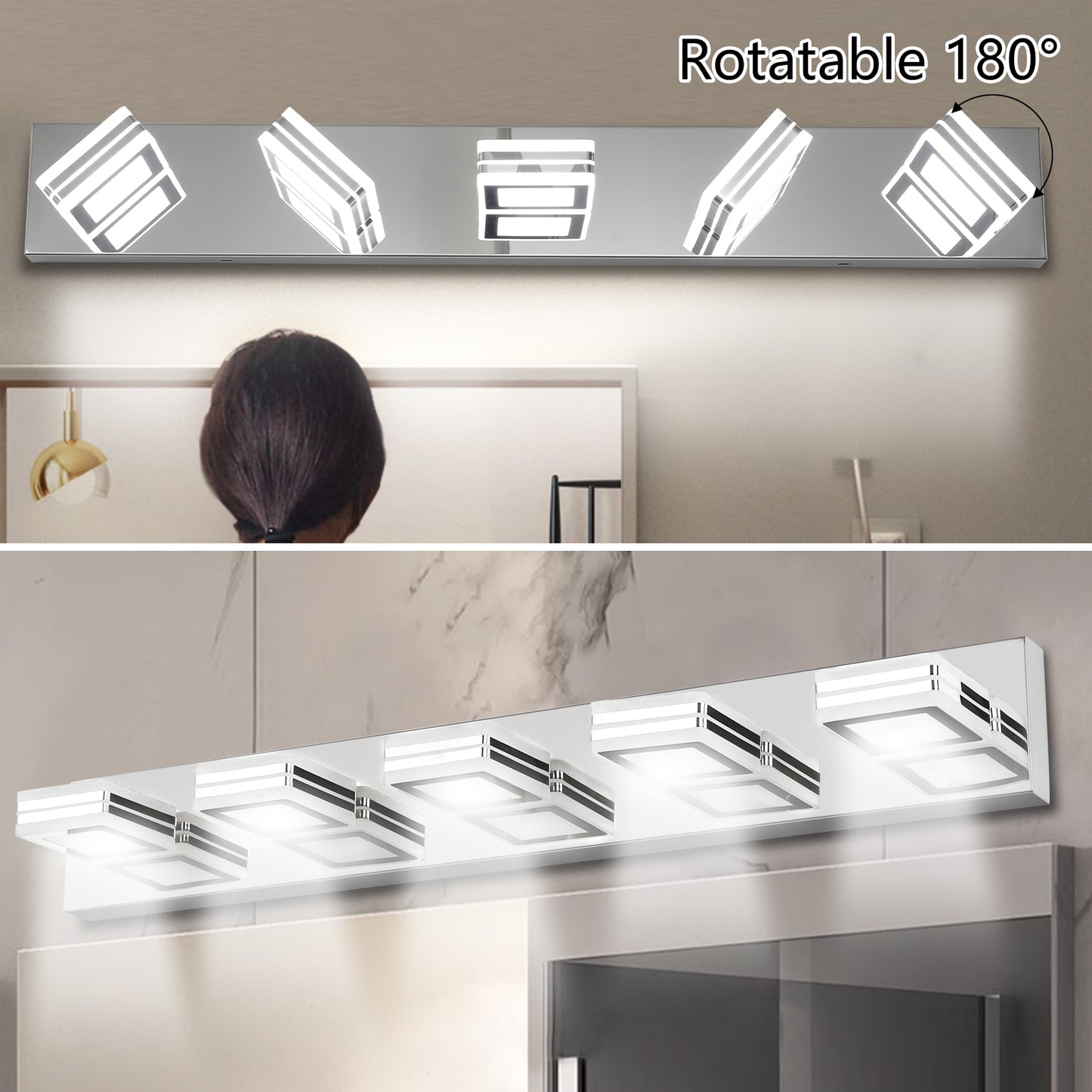 32-Inch Modern Chrome 5-Light LED Vanity Light Fixture