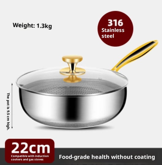 Stainless Steel Double-Sided Honeycomb Fry Pan Non-Stick Coating-Free Kitchen Cookware