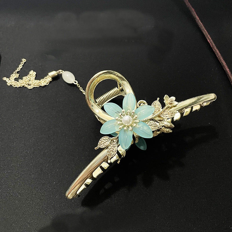 Antique Metal Hair Clip with Tassel & Pearl Detail