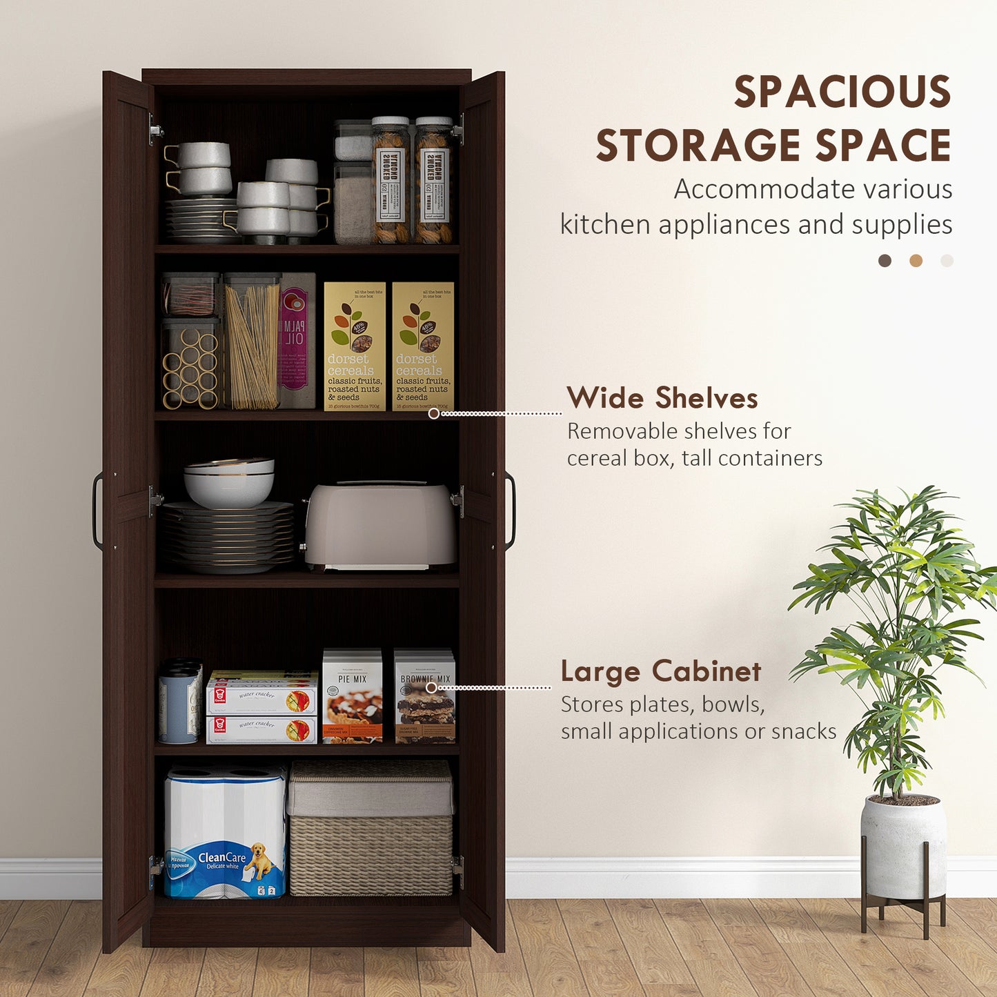 63" Freestanding Kitchen Pantry with Adjustable Shelves - Cinnamon Cherry