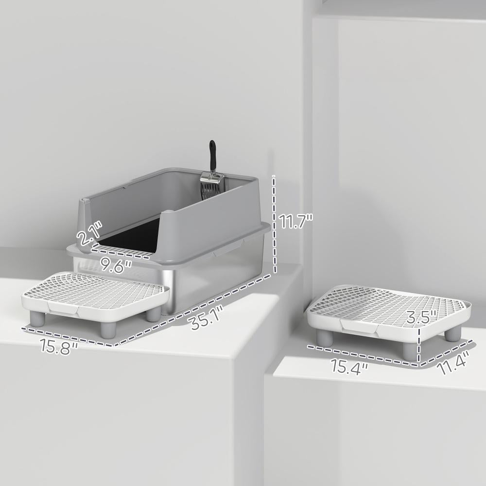 Stainless Steel Cat Litter Box with Scoop and Filter - Large, Odor-Resistant