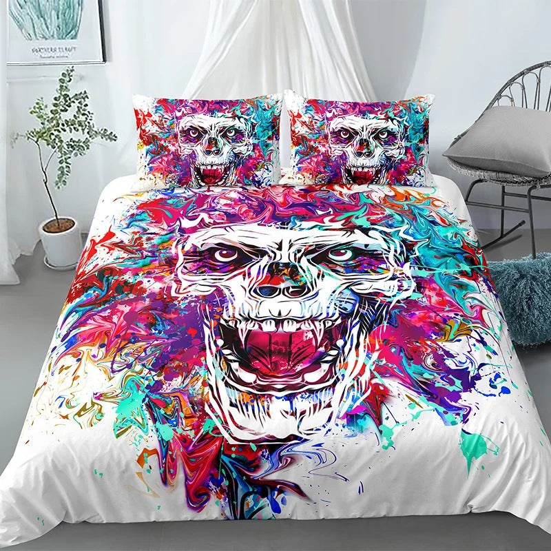 Halloween Skull Print Down Quilt Cover Set Gothic Home Textiles
