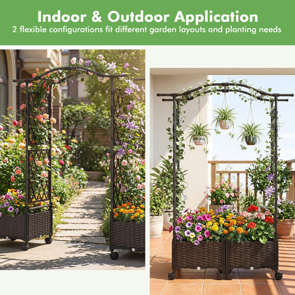 5 FT Self-Watering Planter Box with Trellis & Roof - Brown