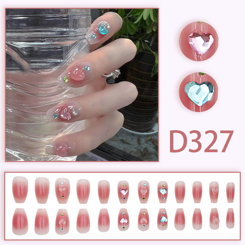 Removable Nail Tips with Heart Diamond Design - Ice-Transparent & Blush White