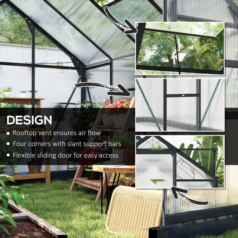 Heavy Duty Polycarbonate Greenhouse with Aluminum Frame and Vent Door - Outdoor Garden Kit