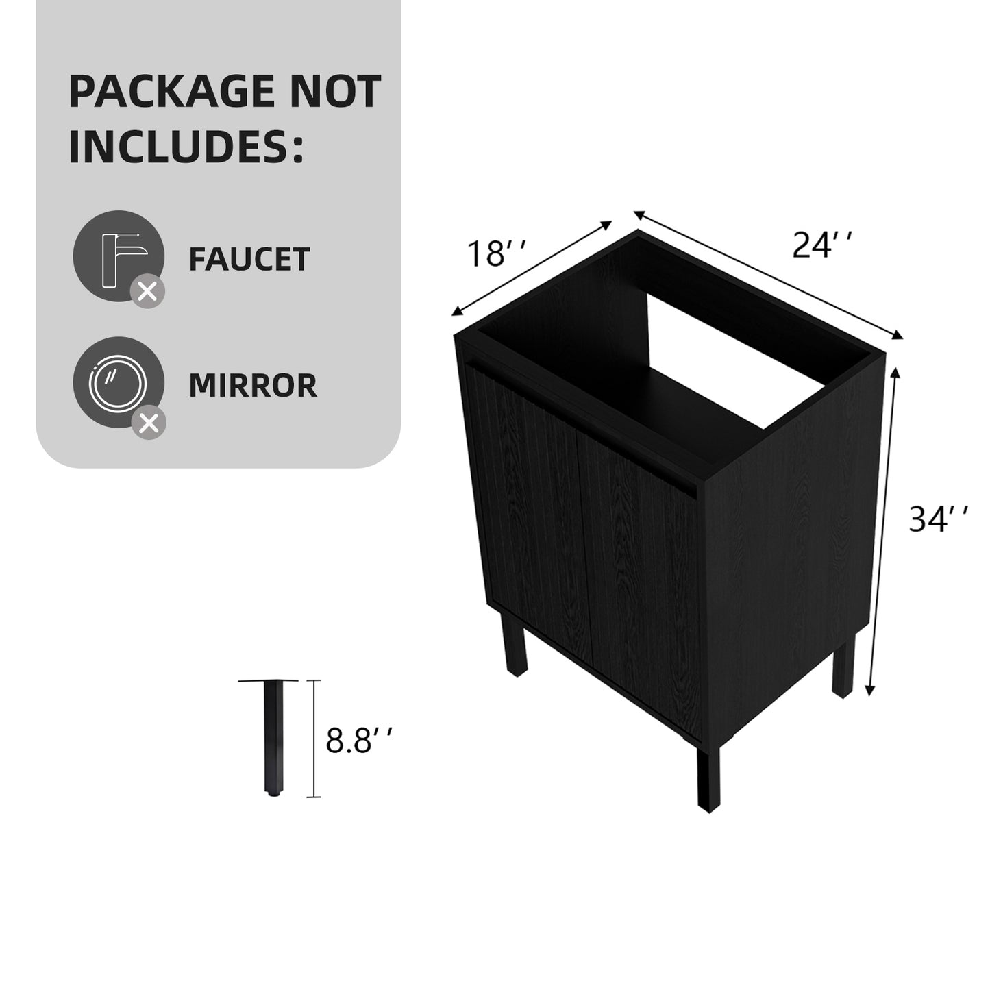 24 Inch Bathroom Vanity Without Sink - Matt Black