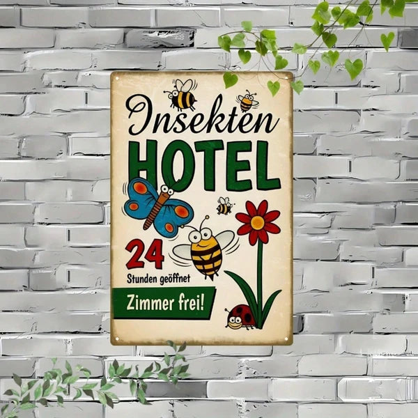 Retro Insect Hotel Metal Wall Art Sign - 20 cm