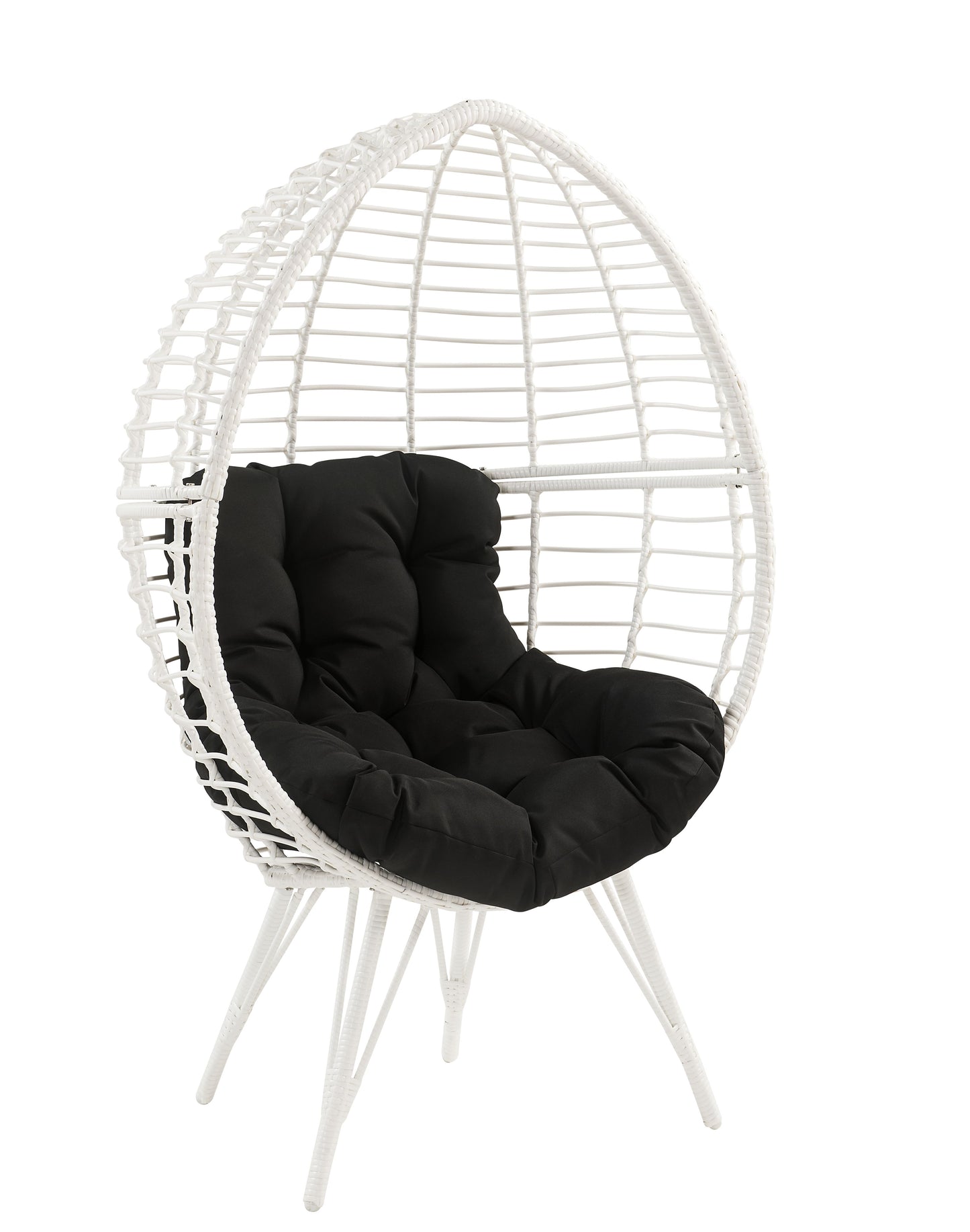 Black Fabric & White Wicker Patio Lounge Chair - Outdoor Seating