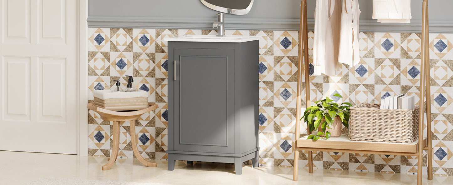 20 Inch Modern Bathroom Vanity Cabinet with Ceramic Basin - Gray