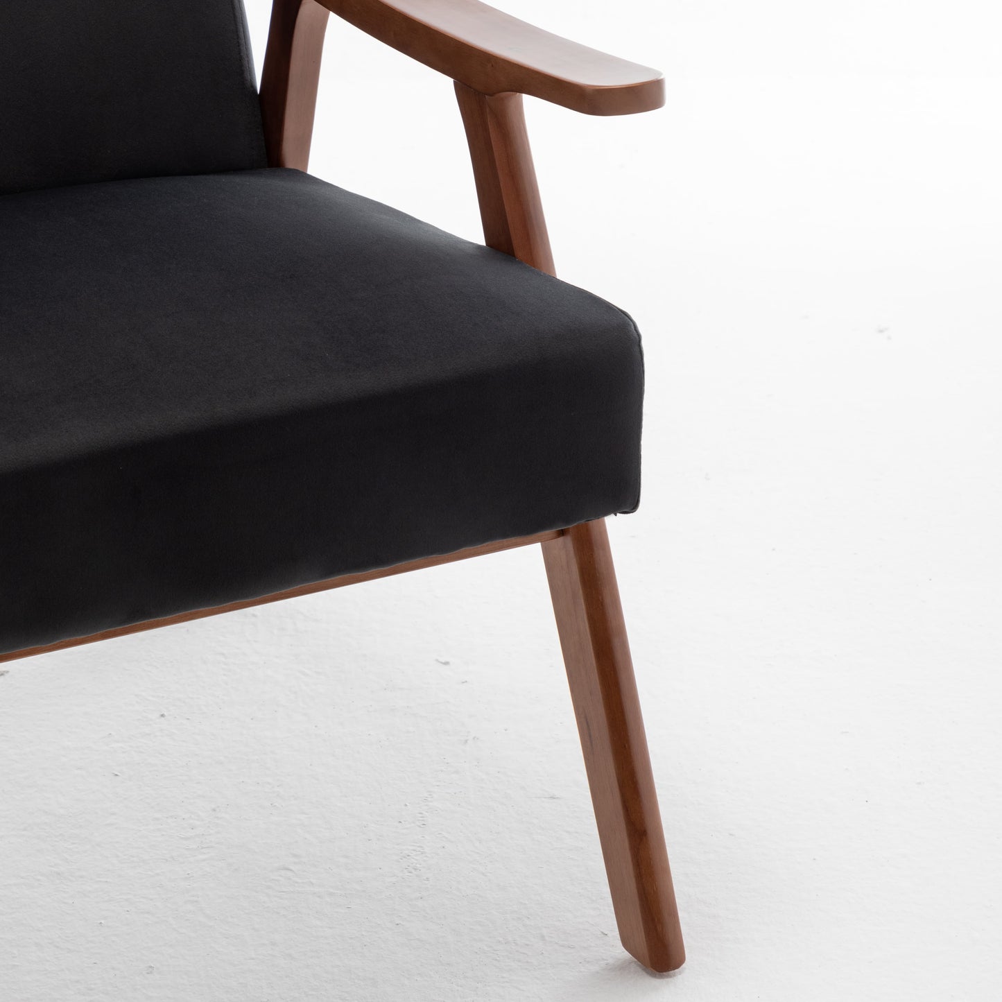 Mid-Century Modern Accent Chair - Black Velvet Lounge Chair