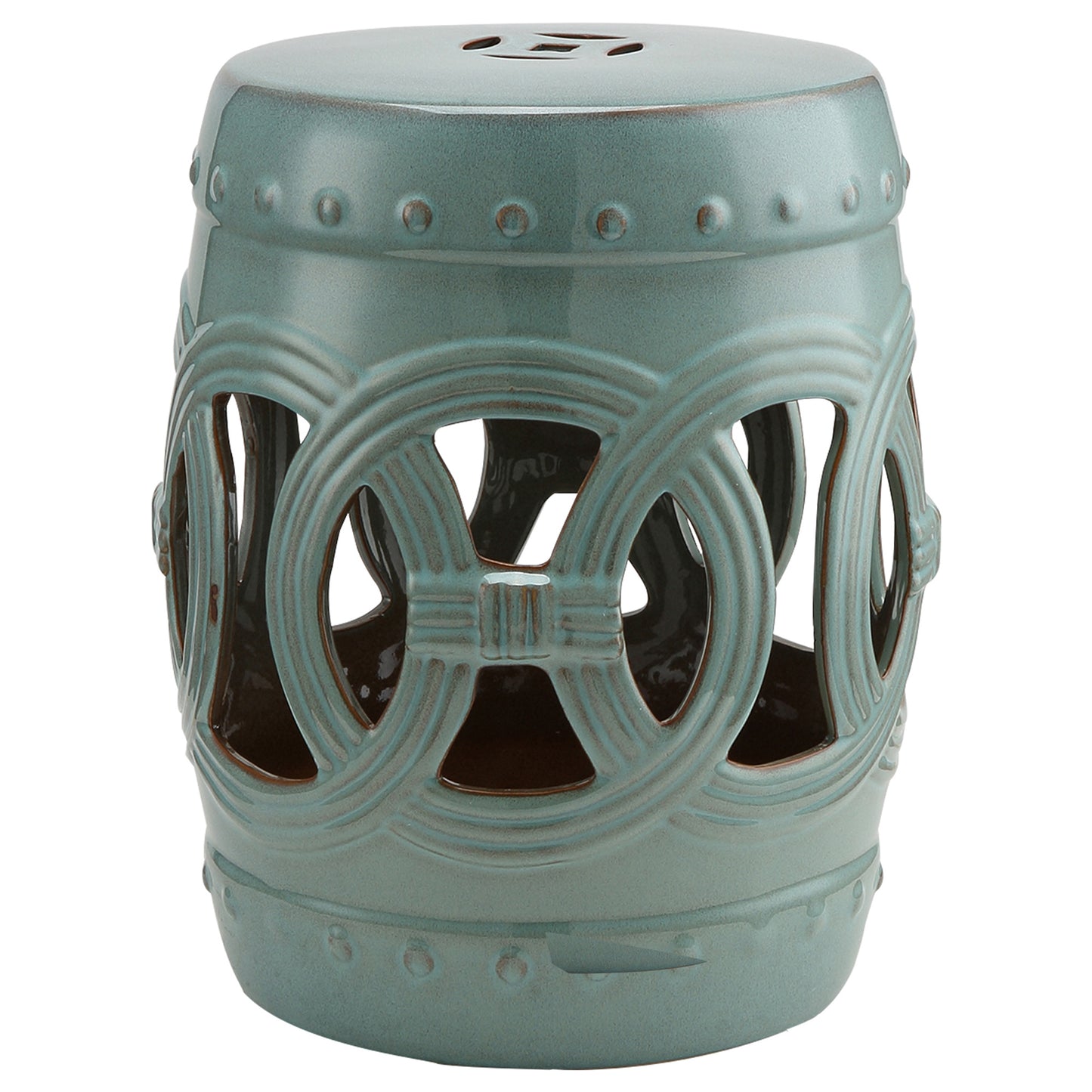 Ceramic Garden Stool - Double-Coin Knotted Design, Antique Blue