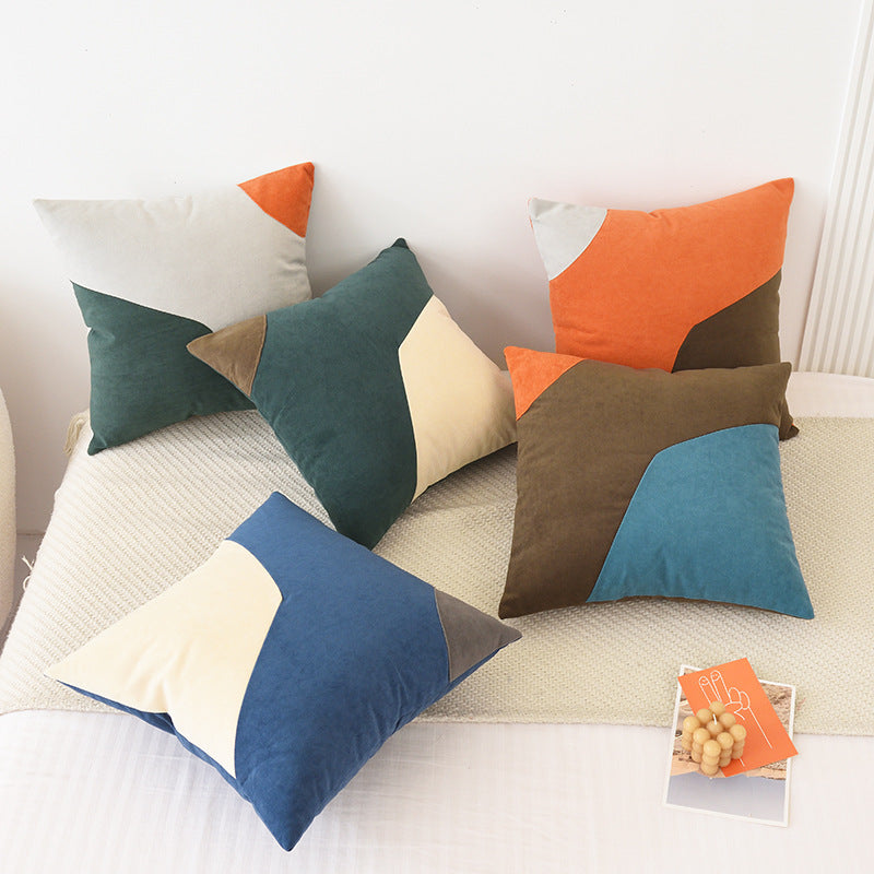Nordic Solid Color Geometric Stitching Pillow Cover - Washable Cotton