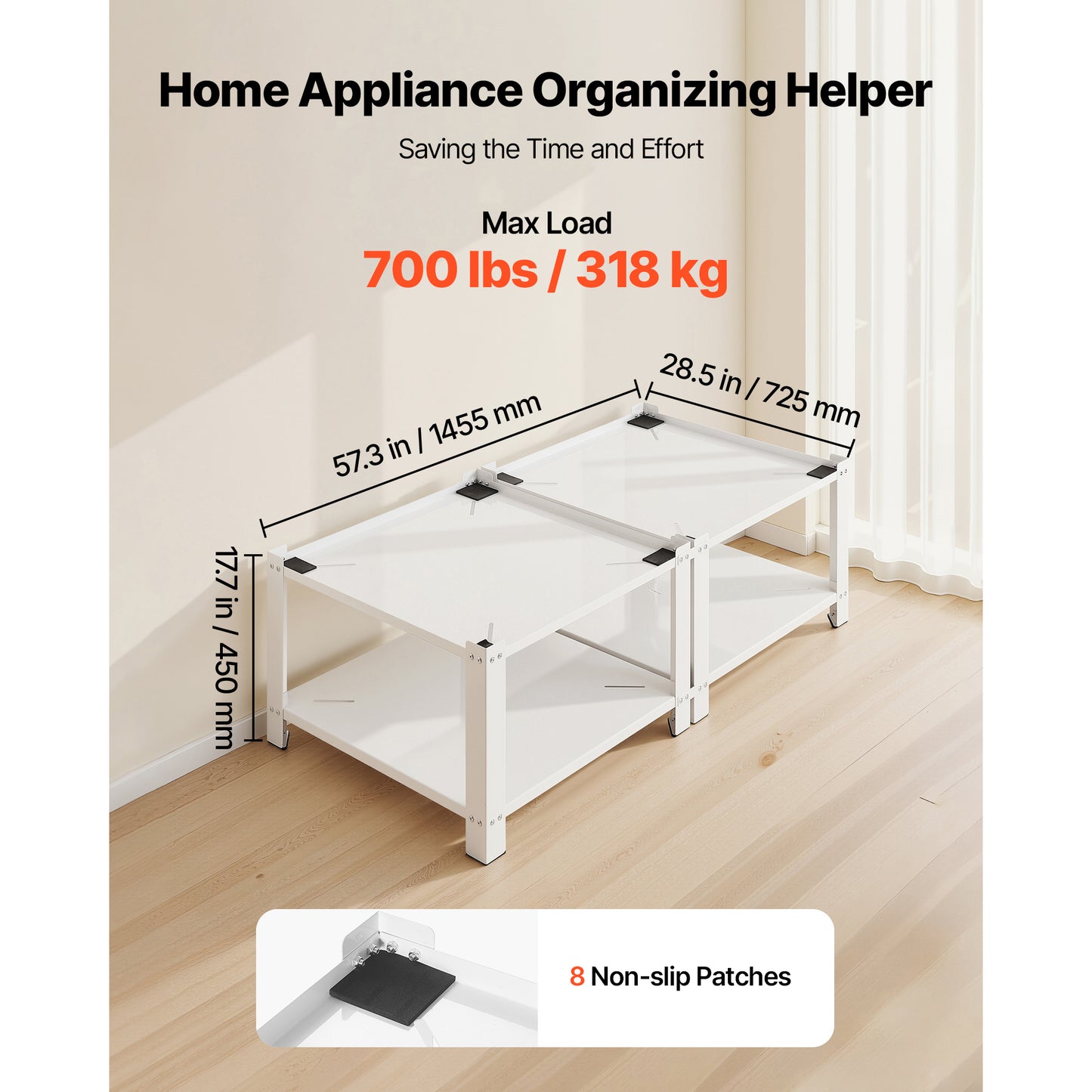 Laundry Pedestal with Storage Shelf - 16.1 Inch Height, 27.5x27.5 Inch, 700 Lb Capacity, White, 2 Pack