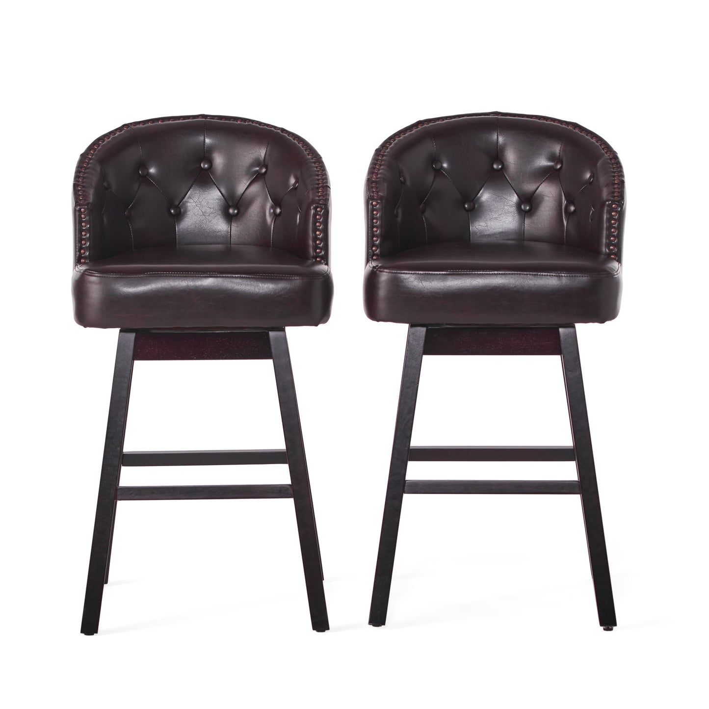 360-Degree Swivel Bar Stools with Nailhead Trim - Set of 2, Brown