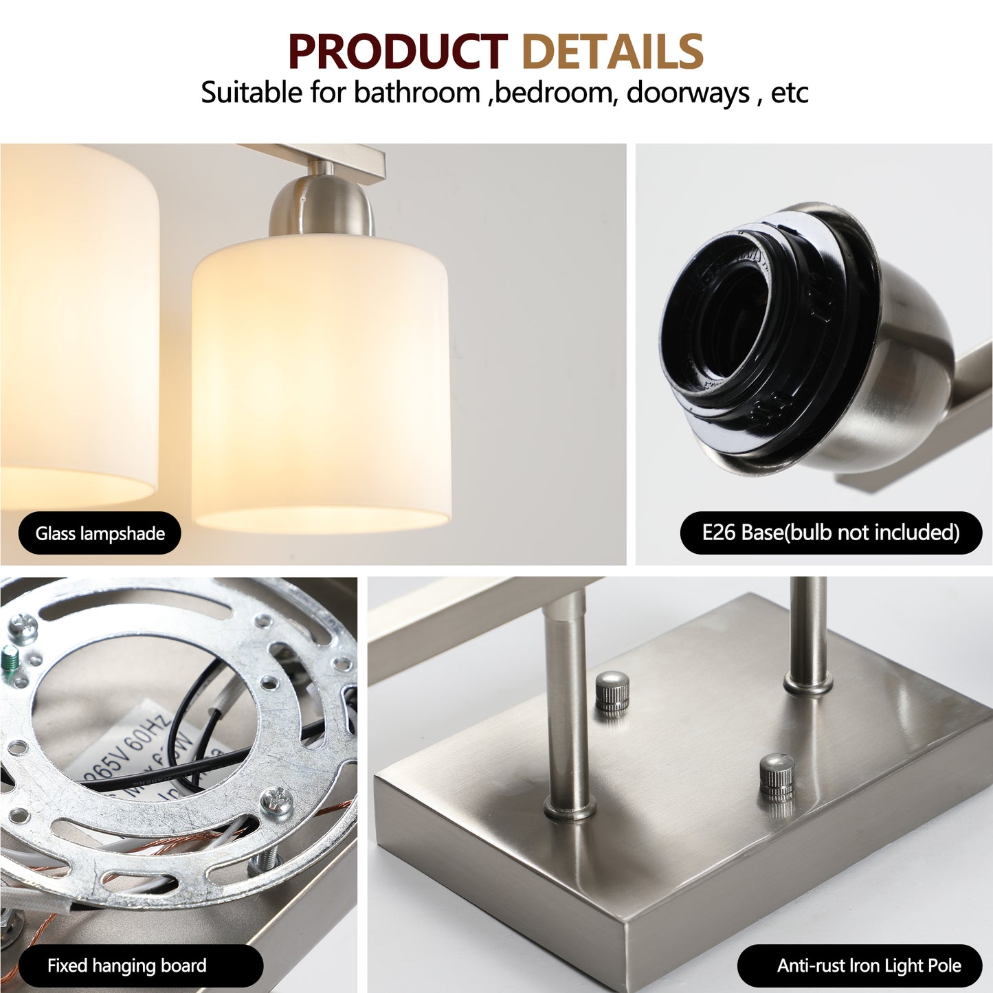 5-Light Brushed Nickel Bathroom Vanity Light Fixture - Modern Design with Milky White Glass Shades