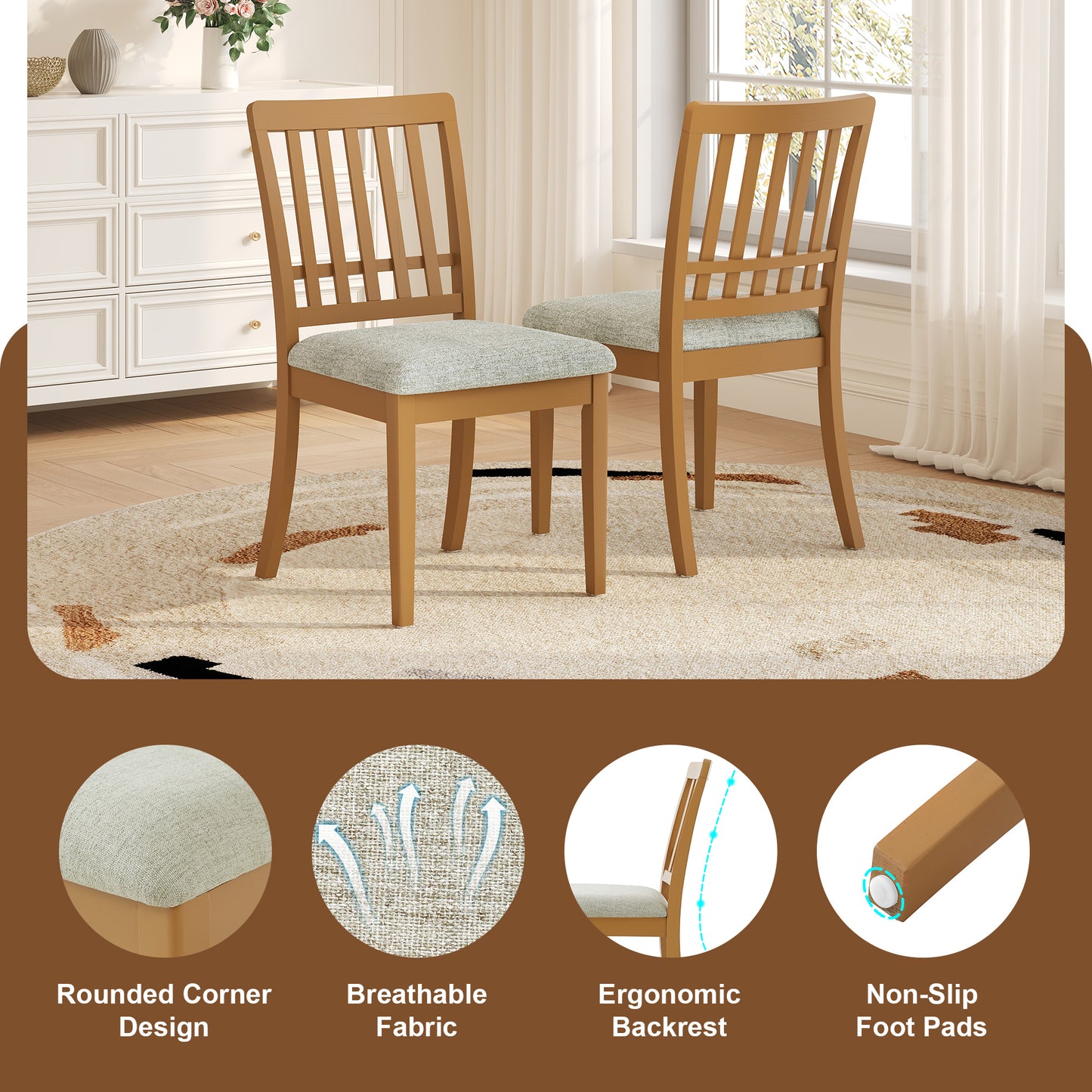 2-Piece Modern Scandinavian Dining Chairs, Curved Wood Backrest With